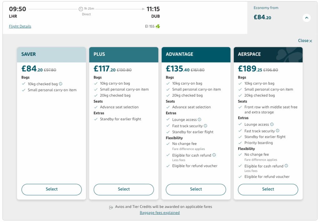 a screenshot of a flight schedule