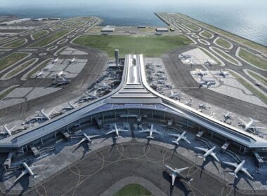 an aerial view of an airport