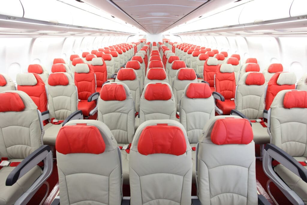 a row of seats in an airplane