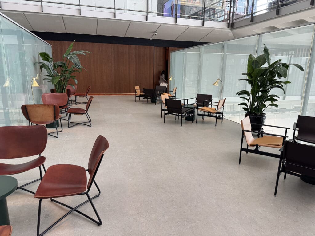 a room with chairs and tables