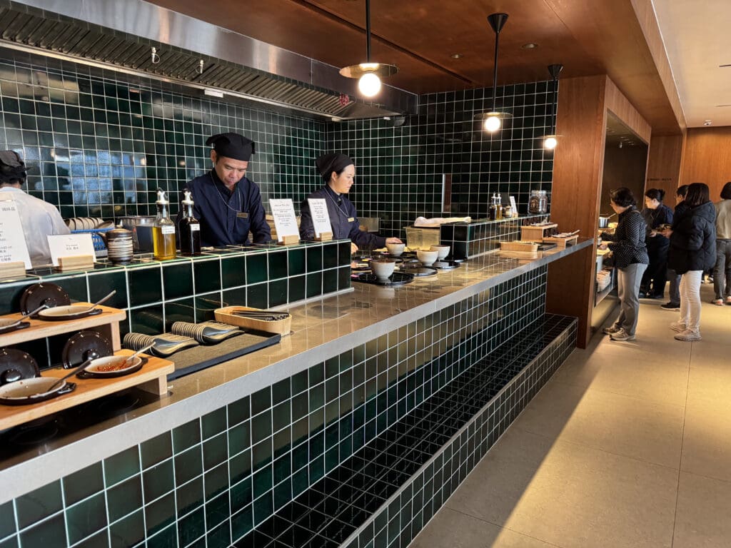 a group of people in a restaurant