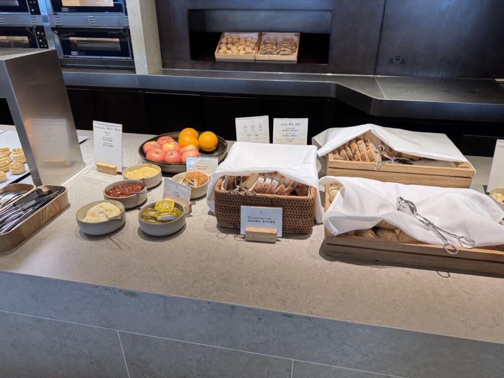 a counter with food on it