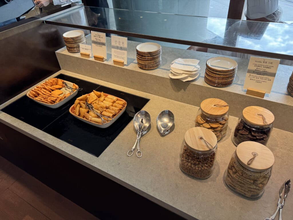 a counter with food items on it