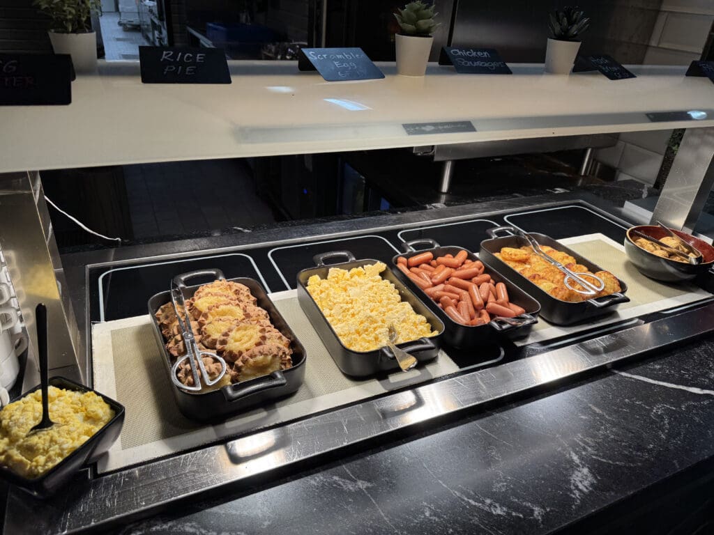 a row of food on a counter