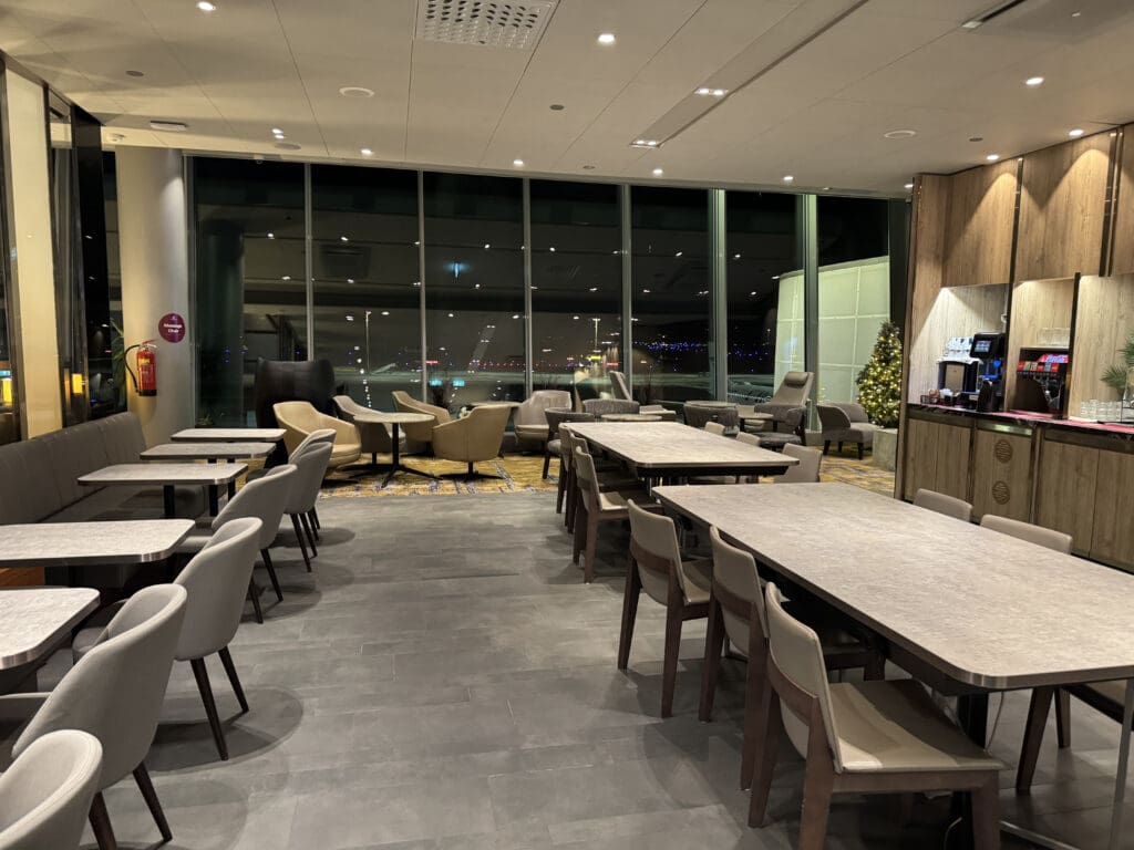 a room with tables and chairs