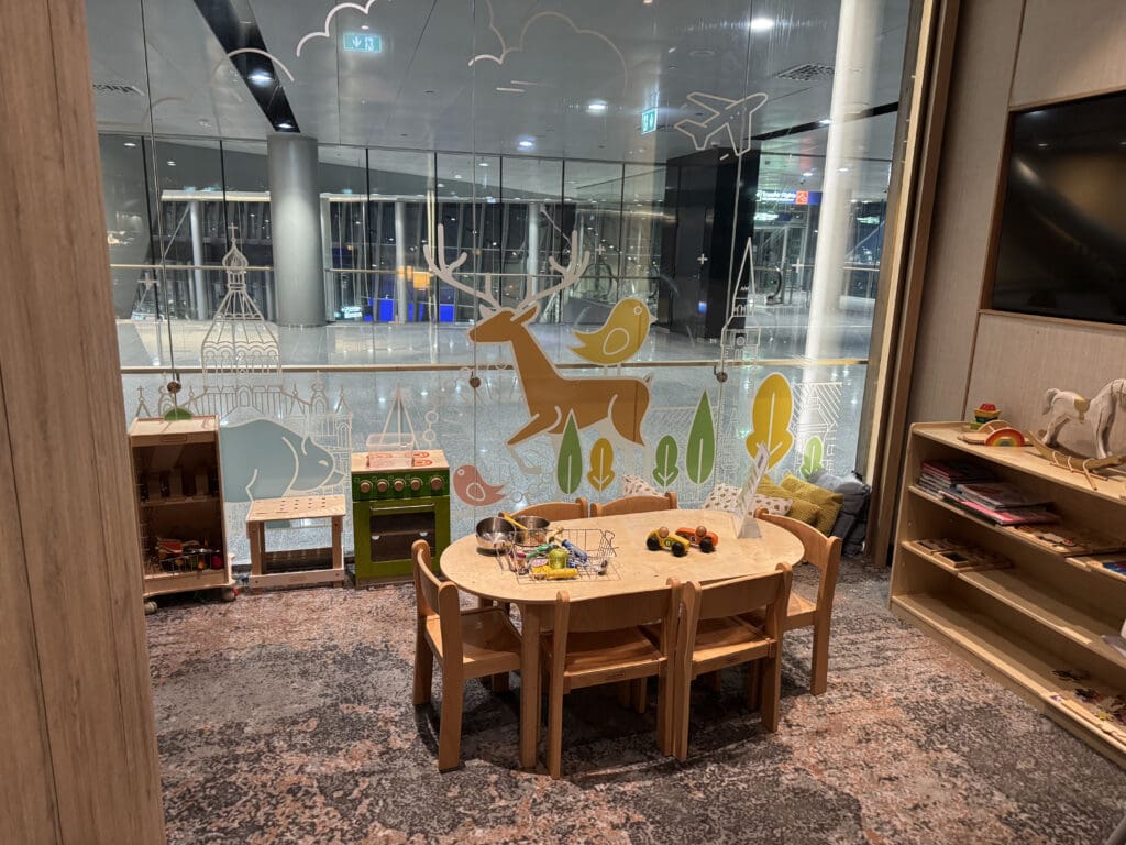 a table and chairs in a room with a window