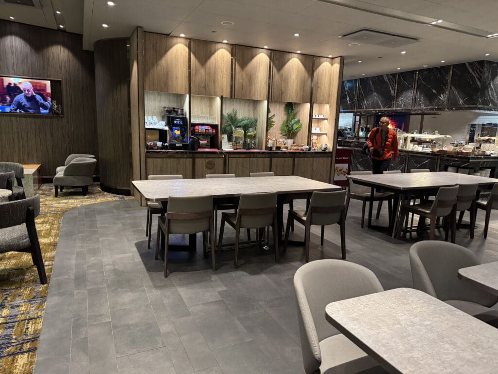 a room with tables and chairs