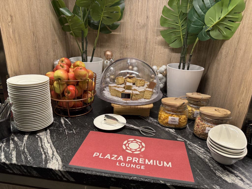 a table with food and fruit on it