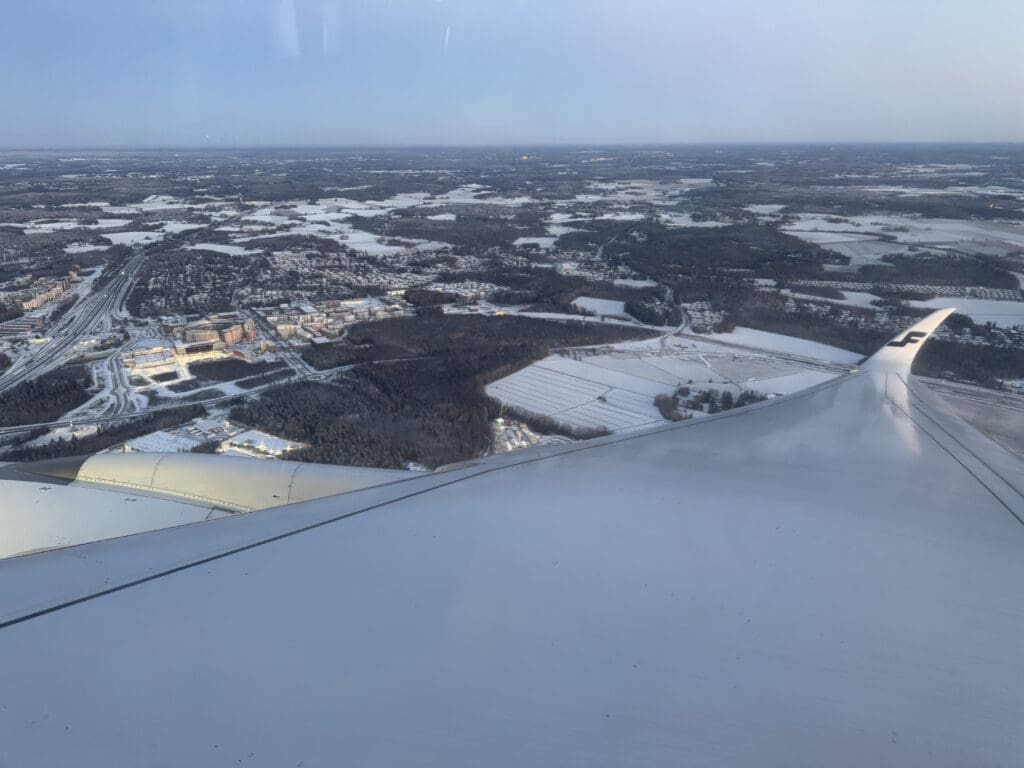 an aerial view of a snowy landscape