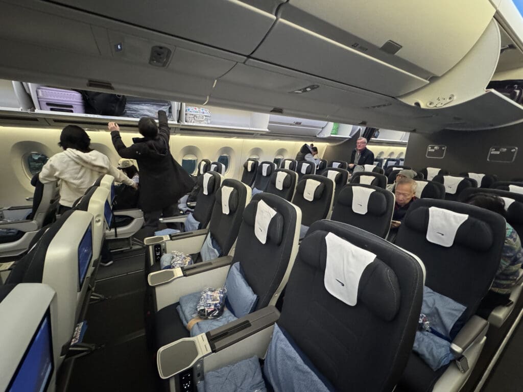 a group of people in an airplane