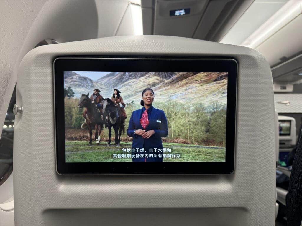 a screen on the seat of a plane