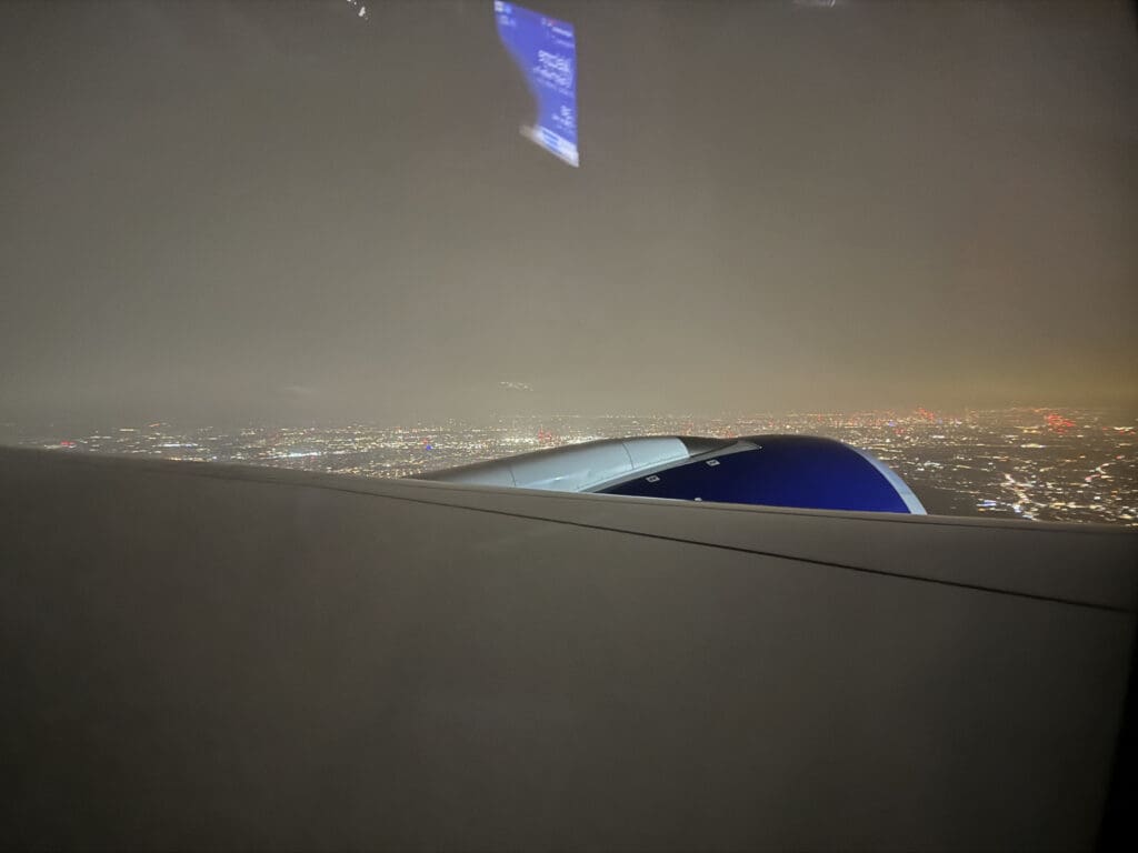a view of a city from an airplane window