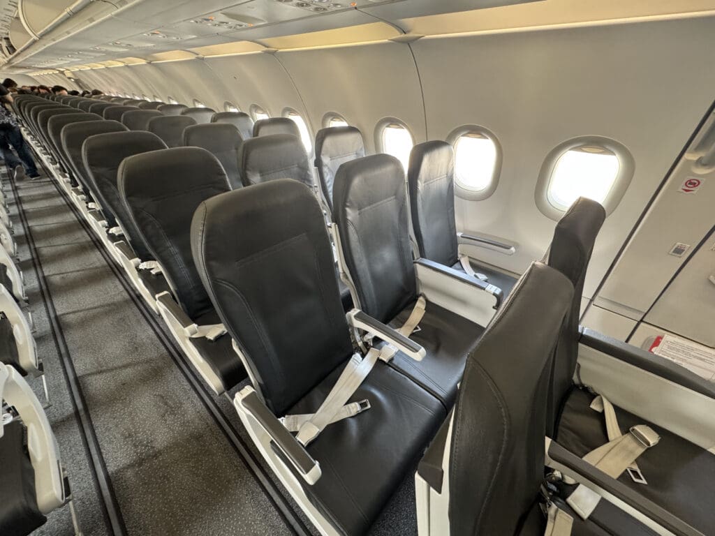 a row of seats in an airplane