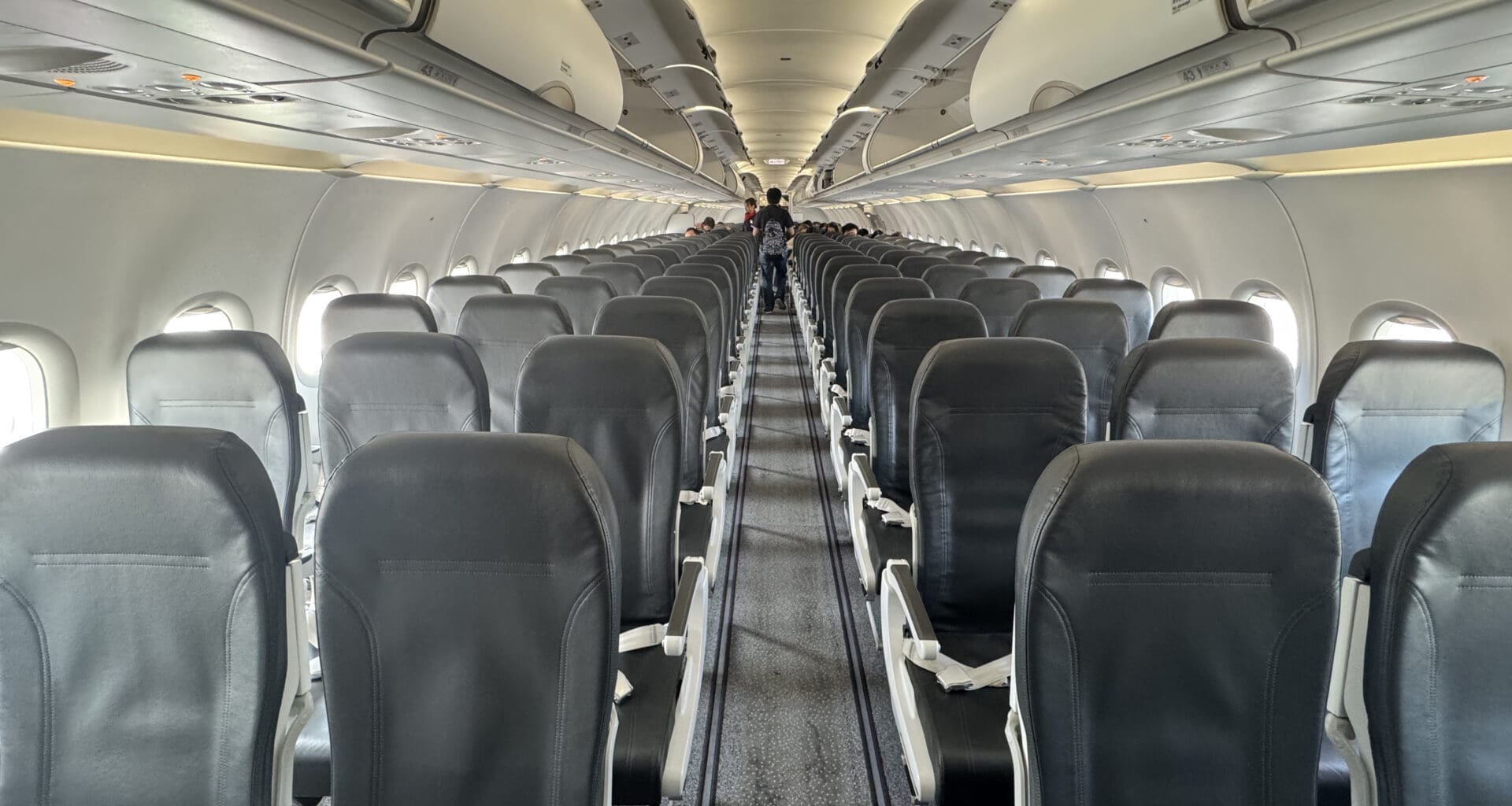 a row of seats in an airplane