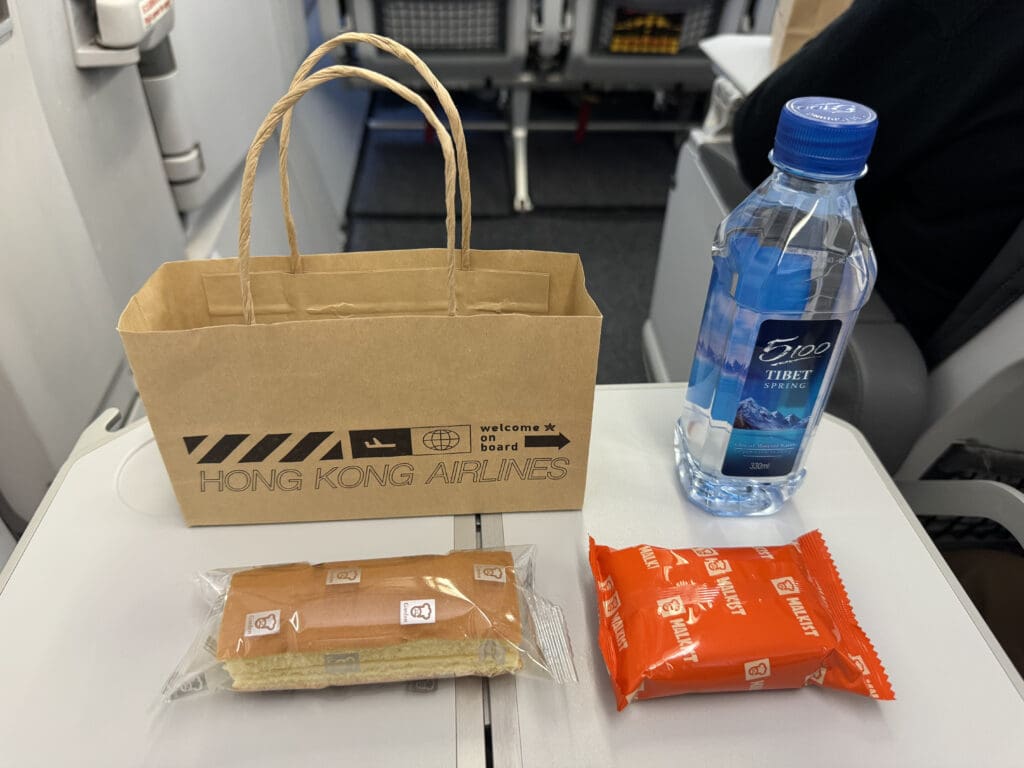 a bag and food on a table