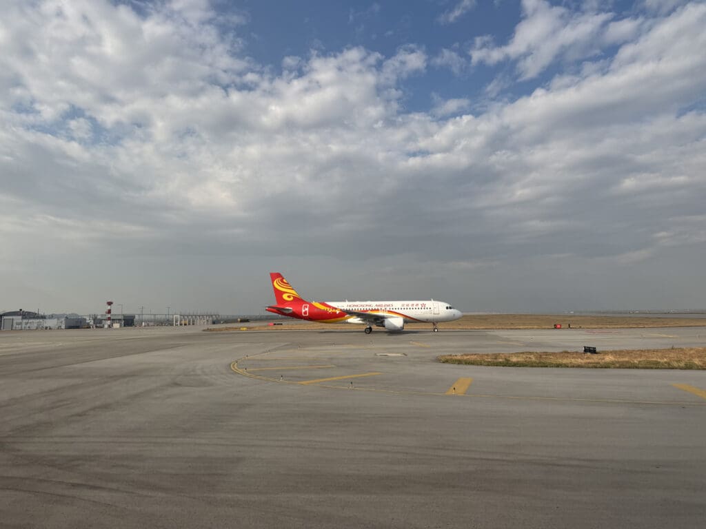 a plane on the runway