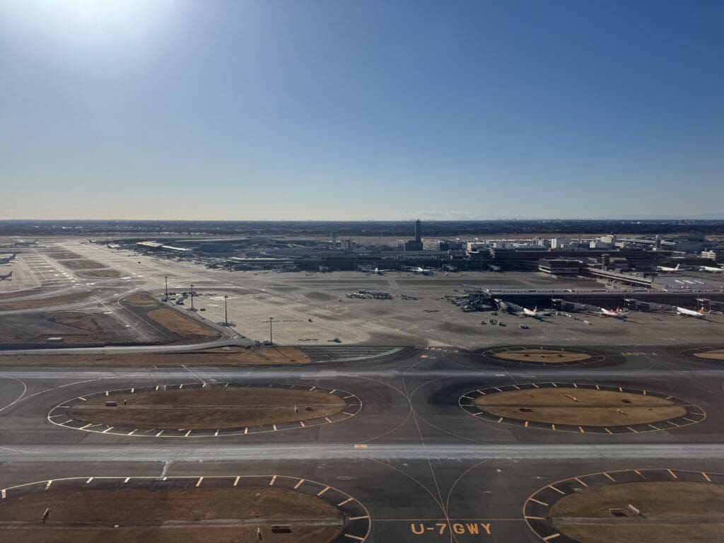 an aerial view of a runway