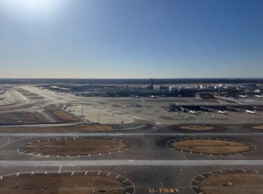an aerial view of a runway