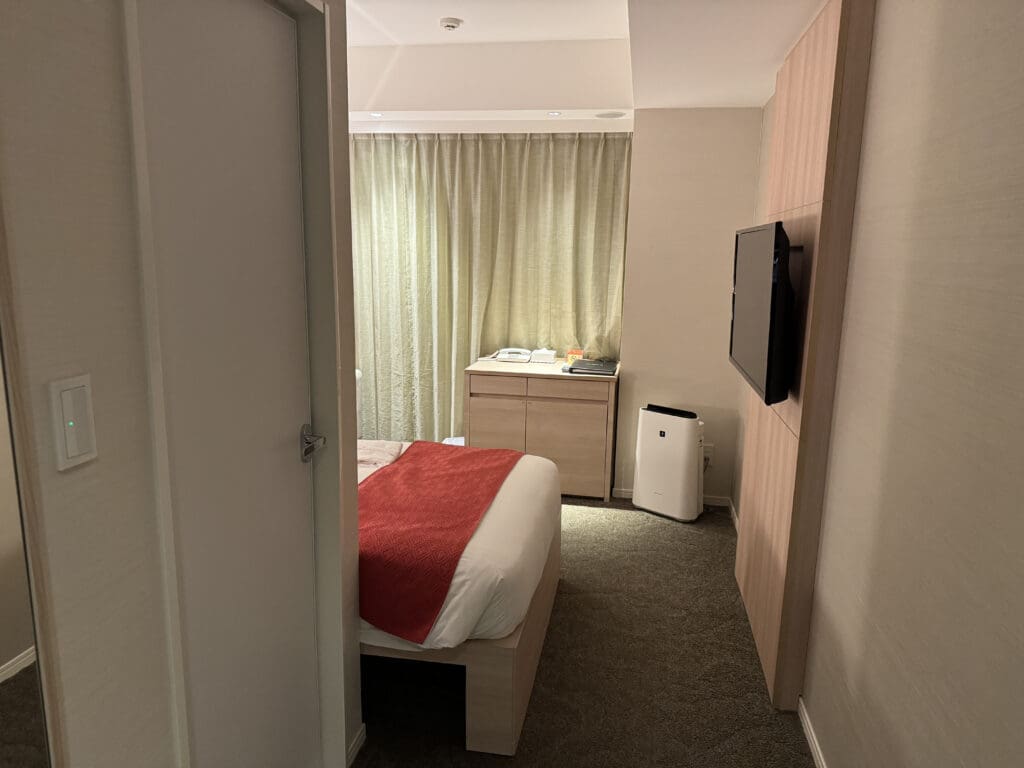 a room with a bed and a tv