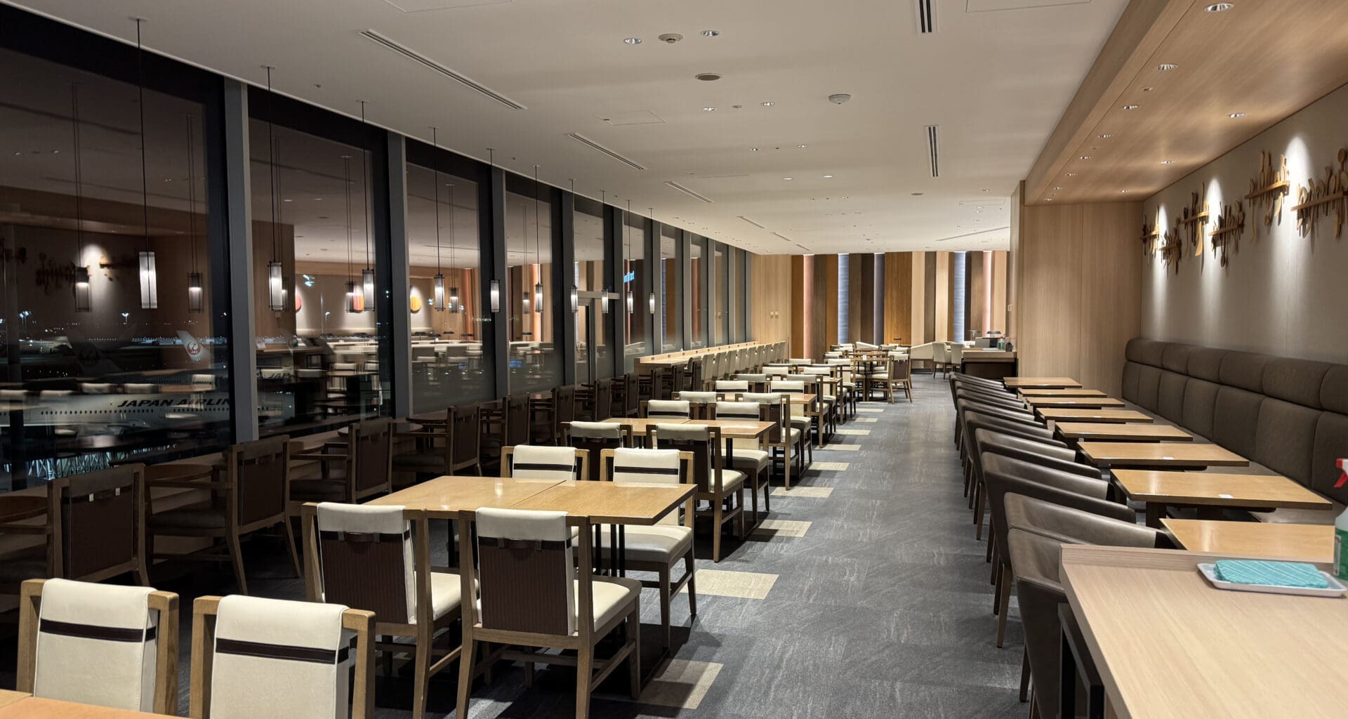 a room with tables and chairs