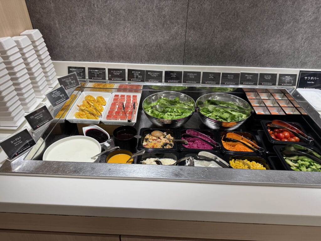 a buffet with different food items