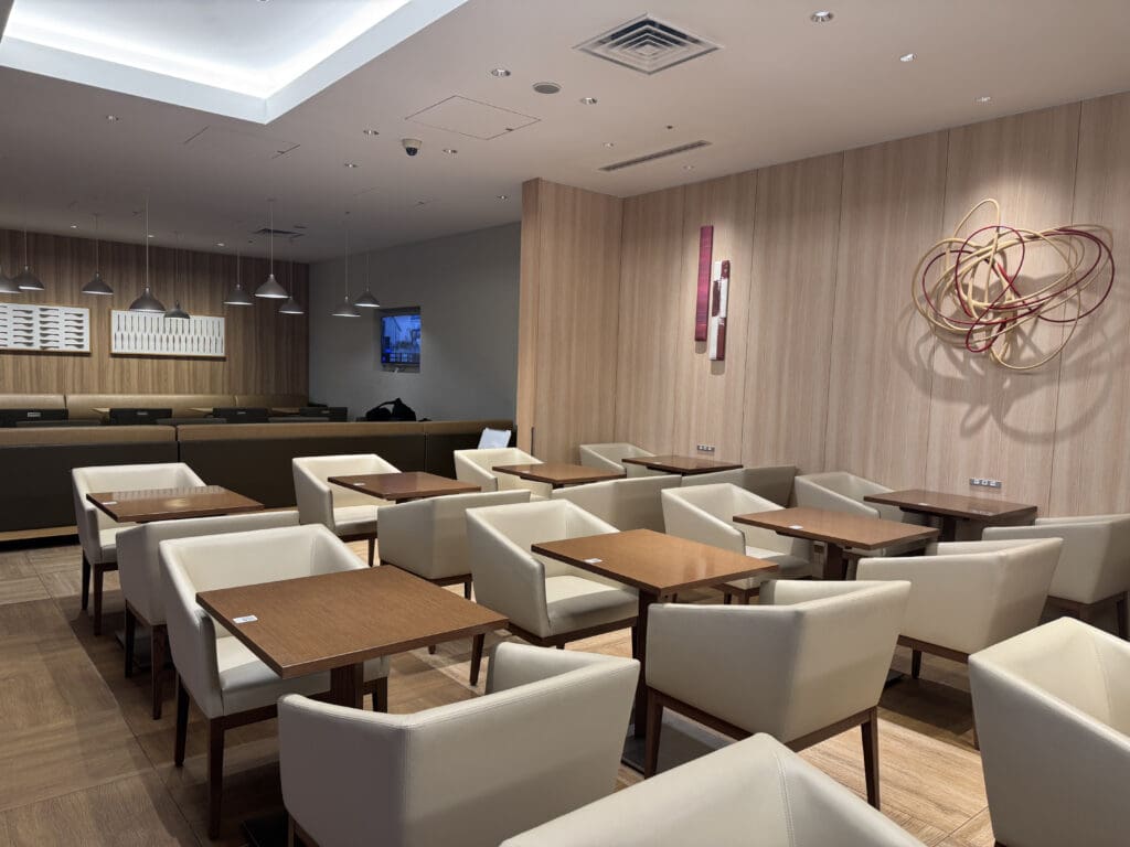 a room with tables and chairs