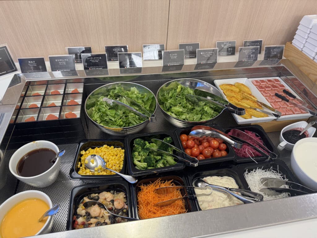 a buffet with different types of food