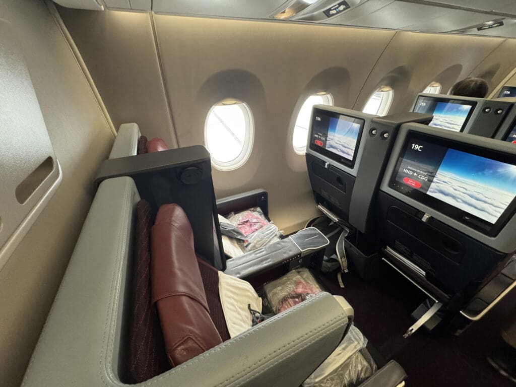 the seats and windows in an airplane