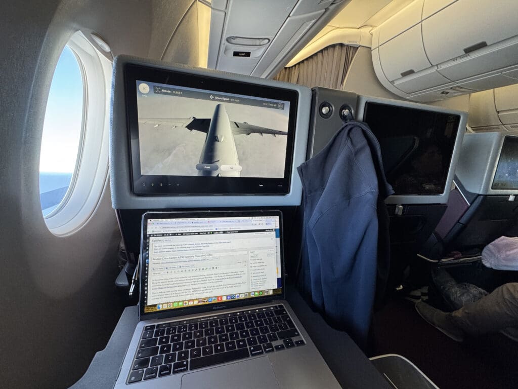 a laptop on a plane