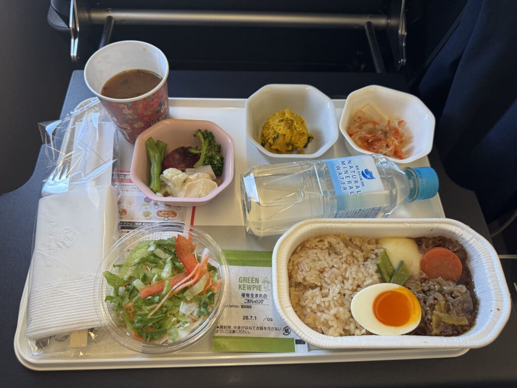 food on a tray on a plane