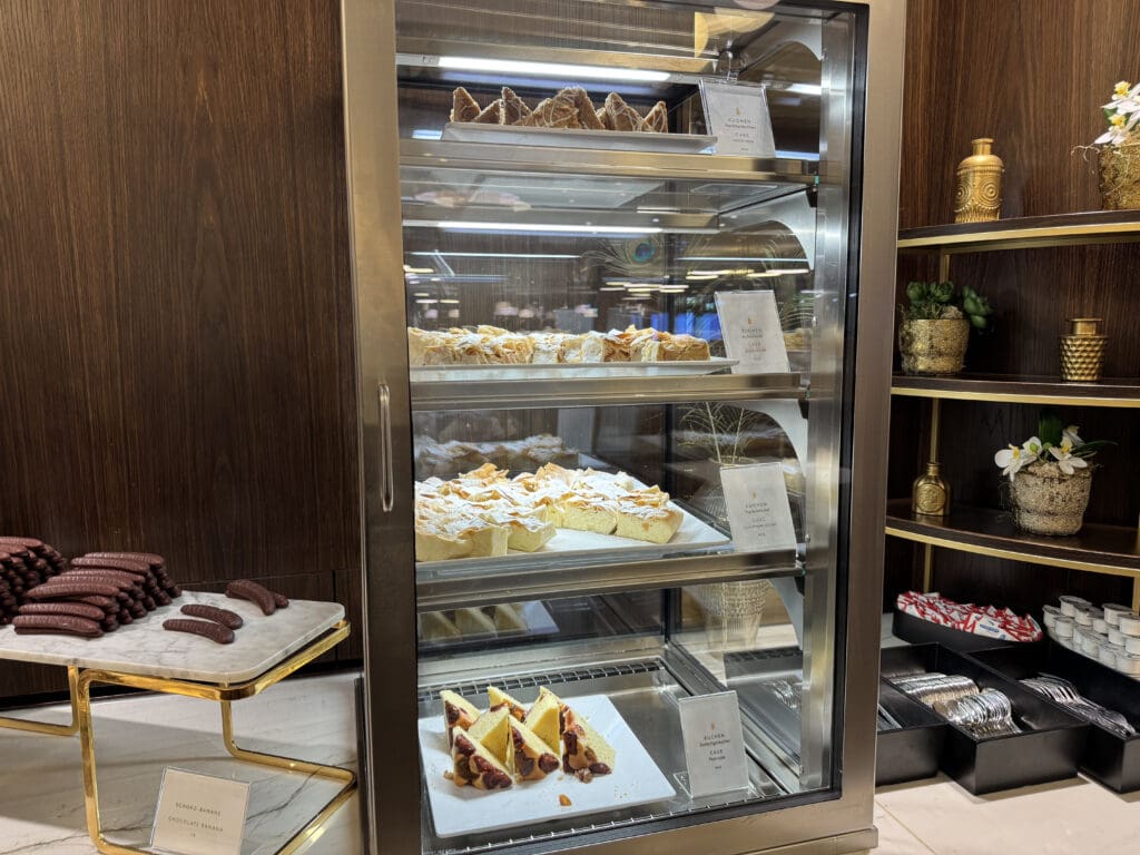 a display case with food on it