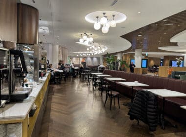 a restaurant with tables and chairs