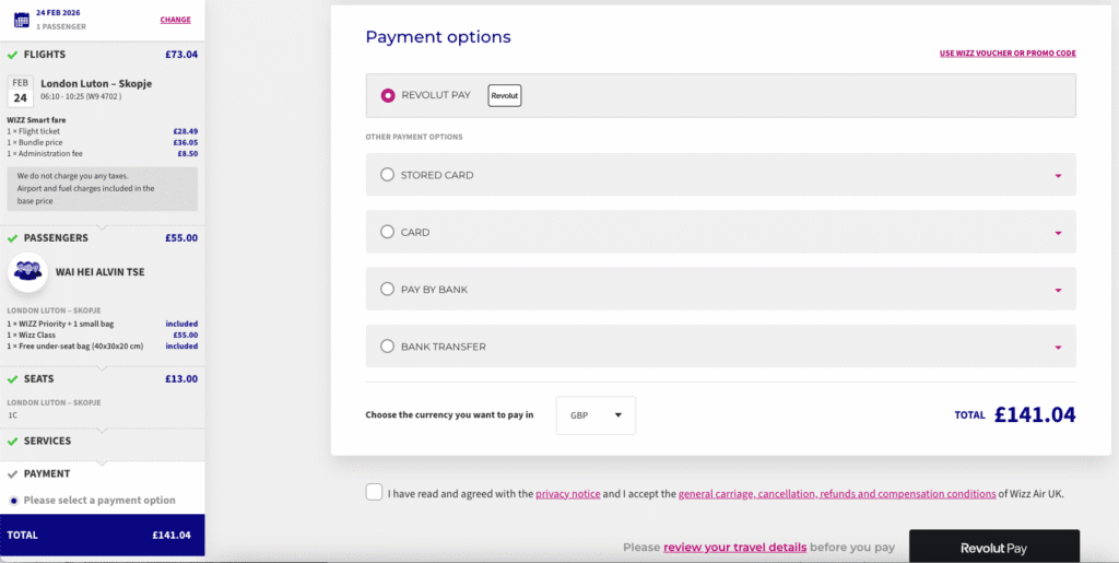 a screenshot of a payment options screen
