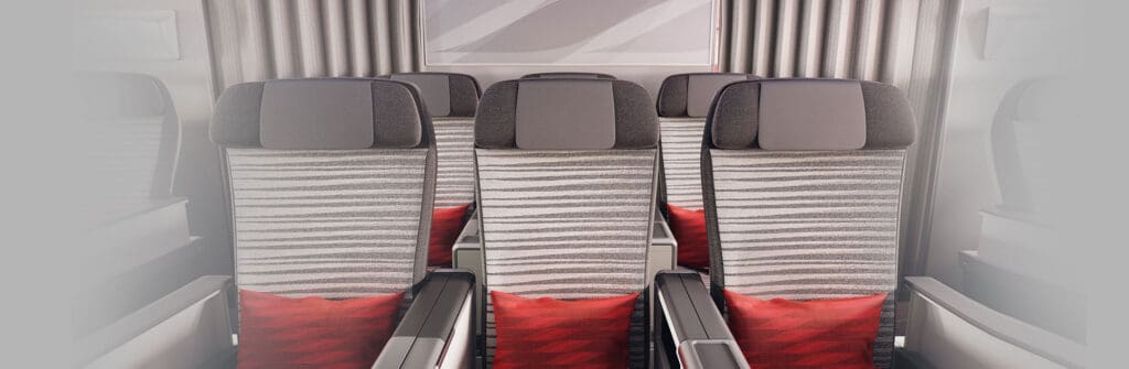 a row of seats in a train