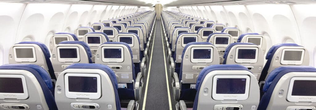 rows of seats in an airplane