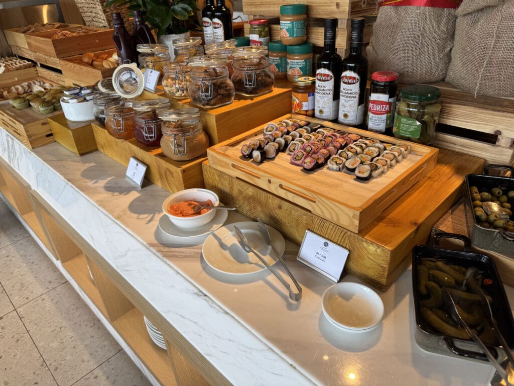a counter with food on it
