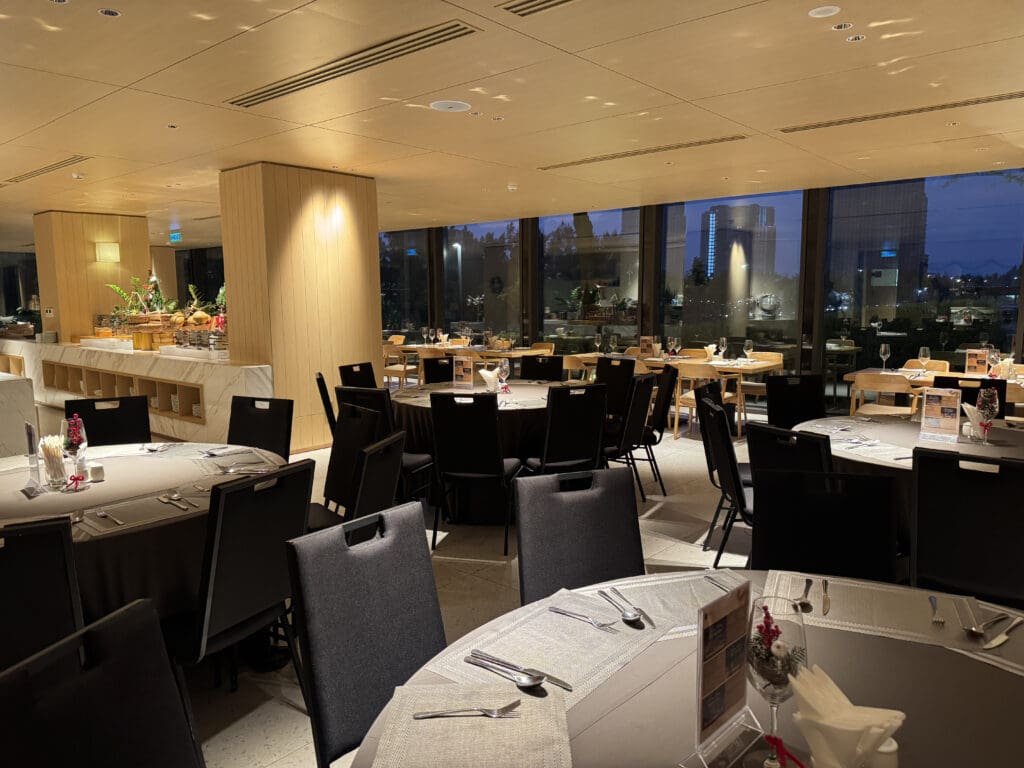 a room with tables and chairs