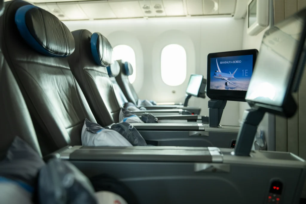 a seat with a screen on it