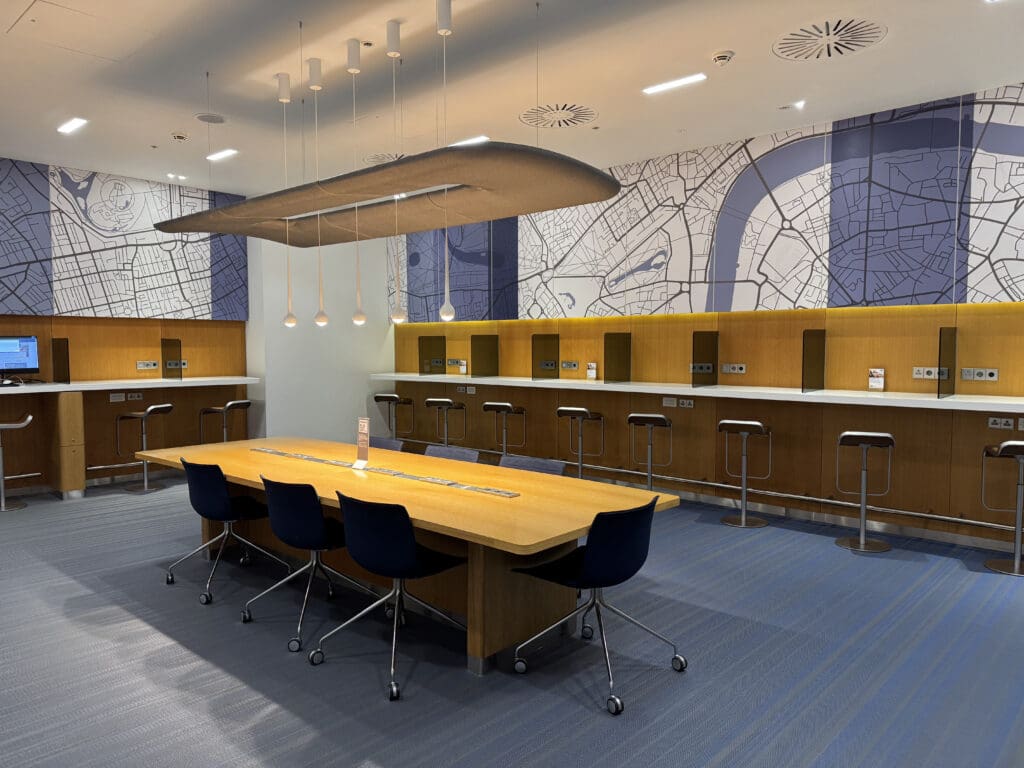 a room with a table and chairs