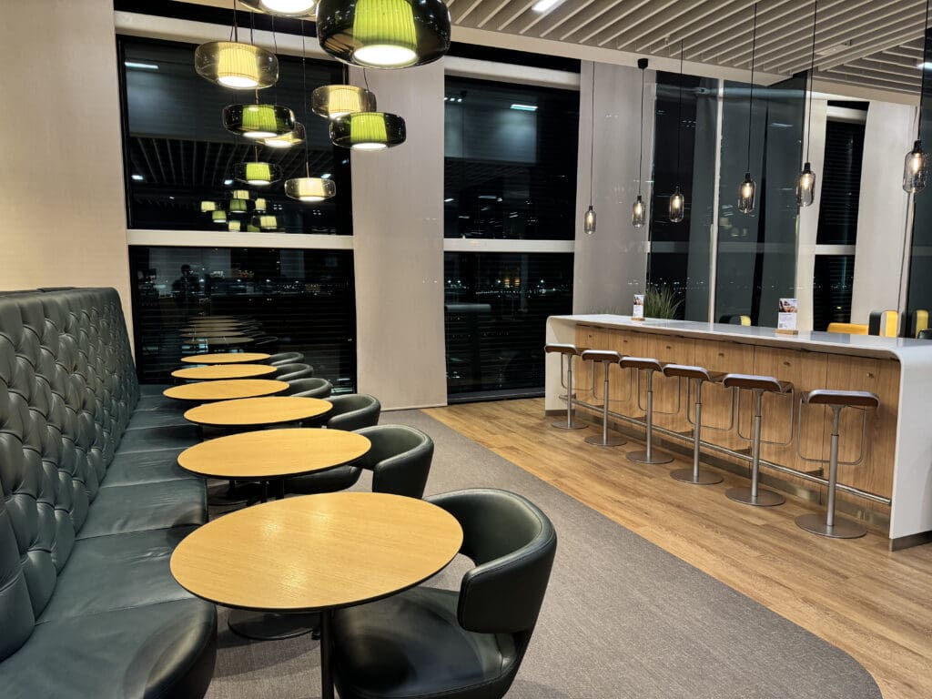 a room with tables and chairs