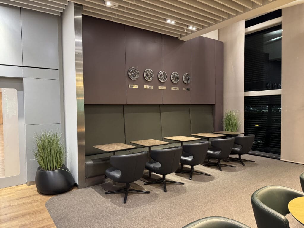 a room with chairs and tables