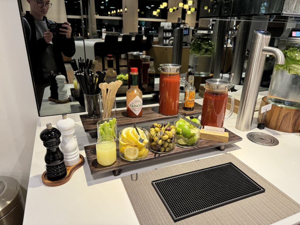 a table with a variety of drinks on it