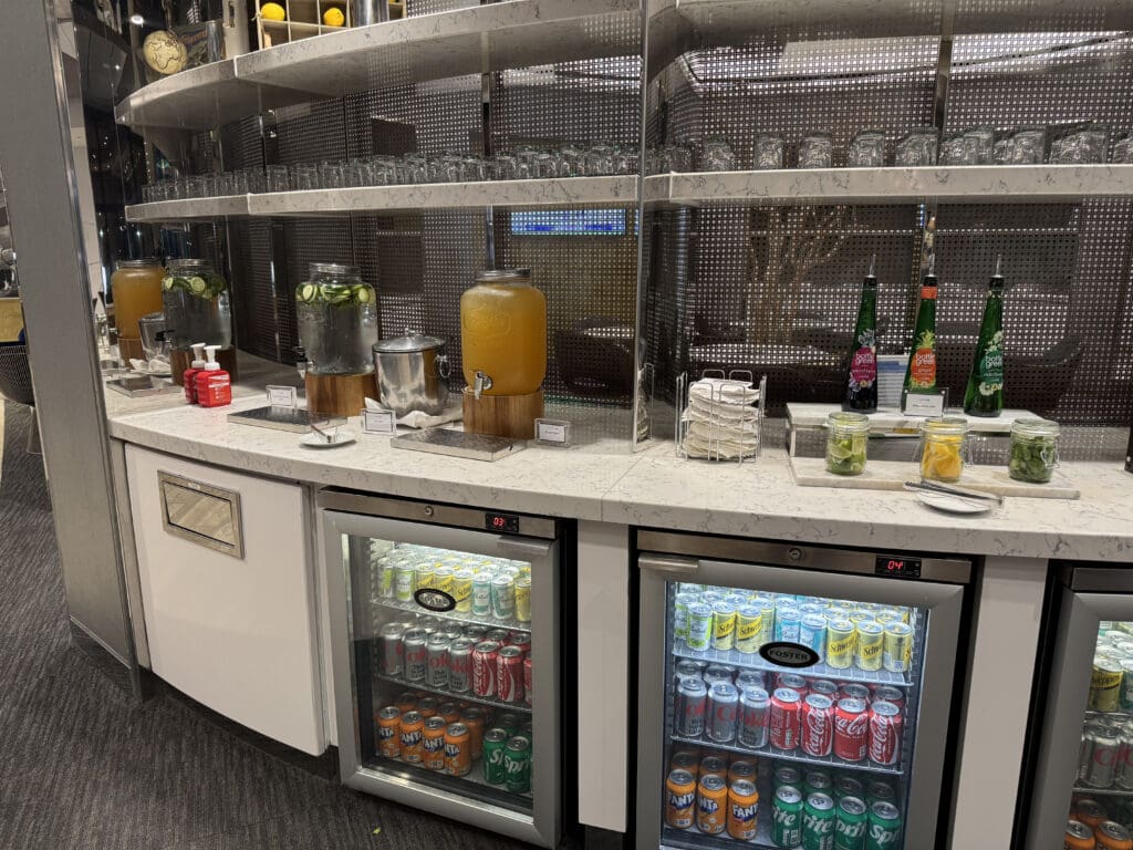 a refrigerated beverage coolers and drinks on a counter