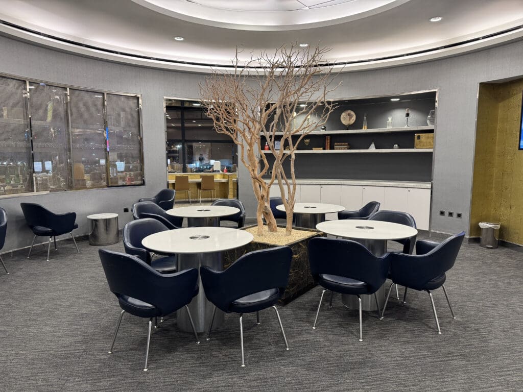 a room with tables and chairs