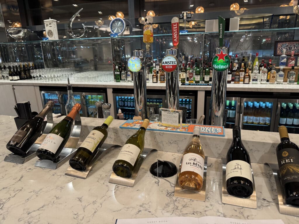 a row of bottles on a counter