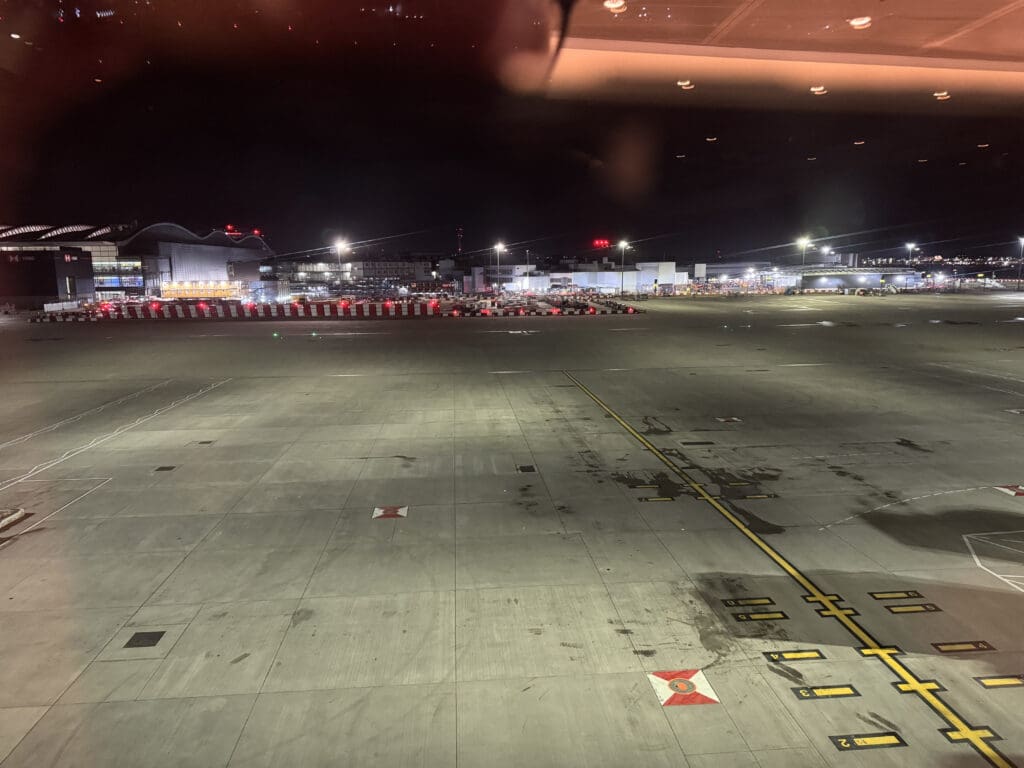 an empty airport at night