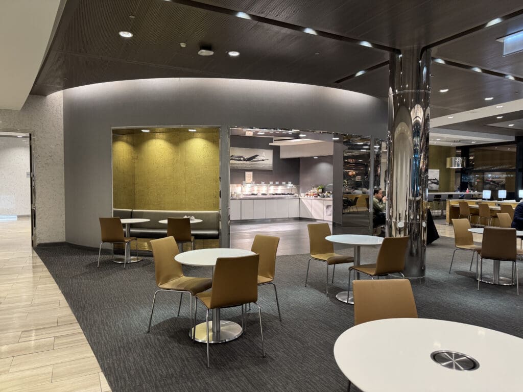 a room with tables and chairs