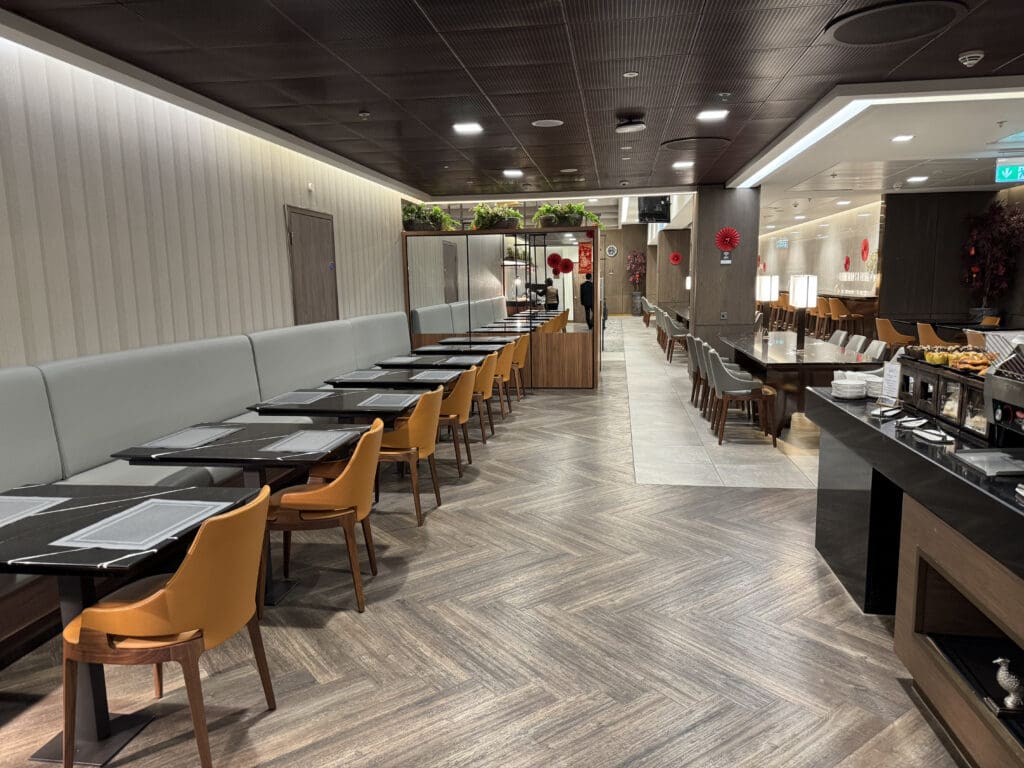 a room with tables and chairs