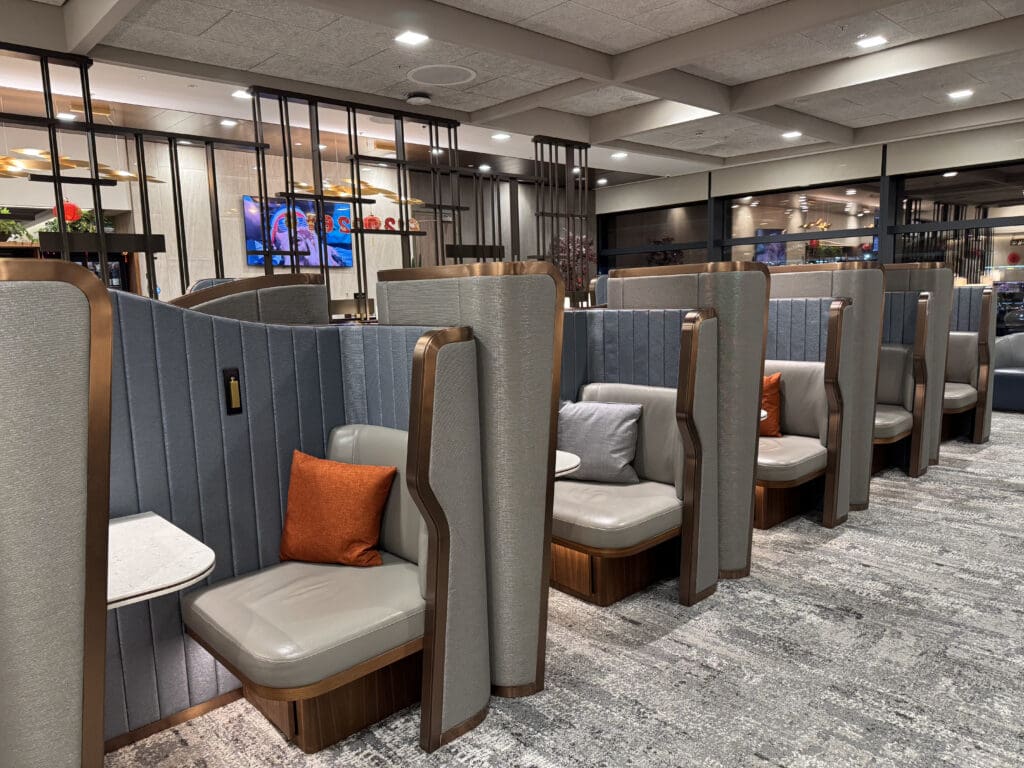 a room with chairs and tables