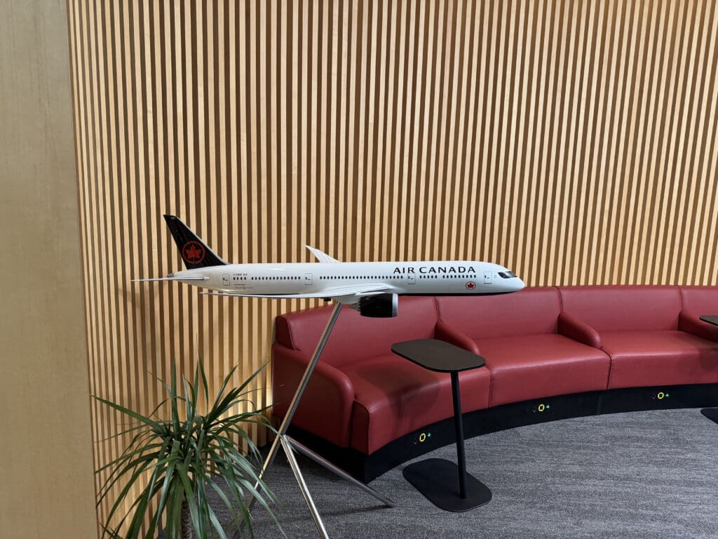 a model airplane on a couch